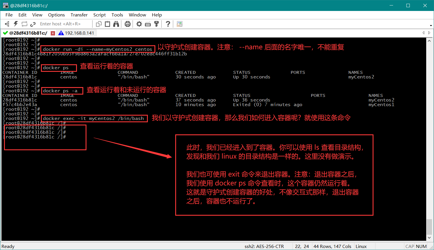 守护式方式创建容器以及登陆容器
